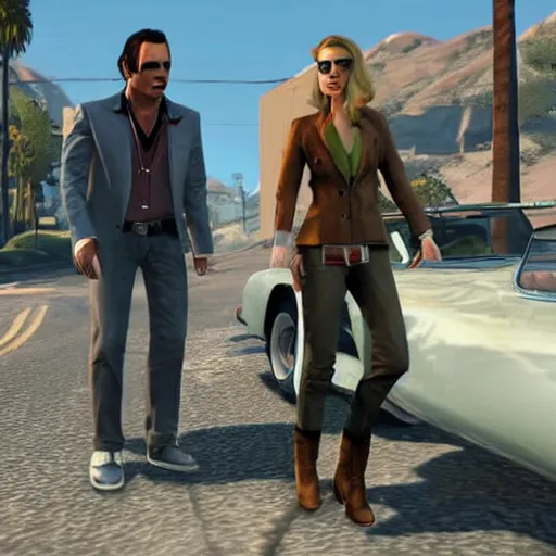 Prompt: gameplay footage of Johnny Depp and amber Heard in GTA V