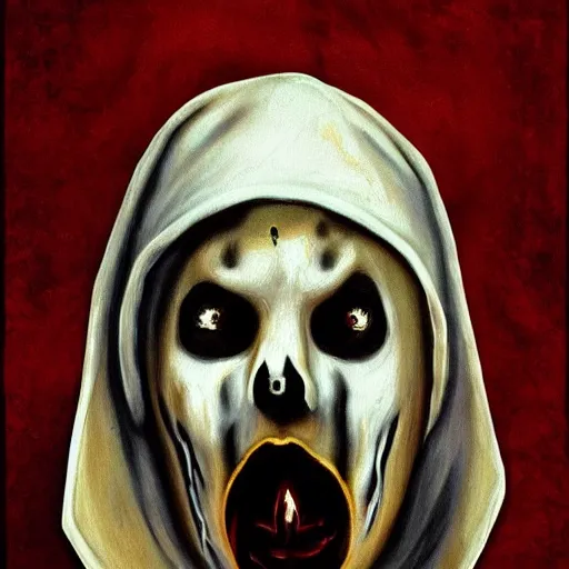 Image similar to baroque style painting of Ghostface from the movie “Scream”