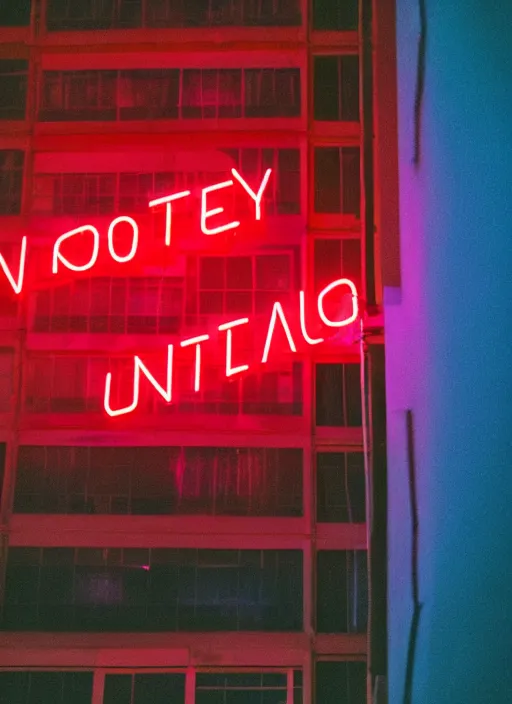 Image similar to a no vacancy neon sign on the side of a building, cyberpunk art by elsa bleda, unsplash, postminimalism, glowing neon, neon, retrowave