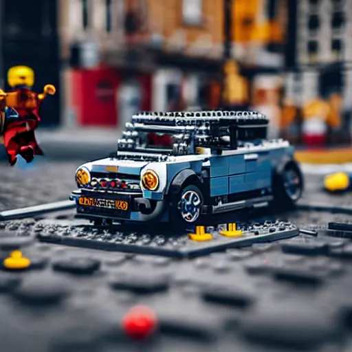 Prompt: mini lego in the city, photorealistic, highly detailed, sharp focus, vivid, symmetrical, random, convoluted, mind - blowing, creative, fully functional, physics defying, amazing, cool, atmospheric