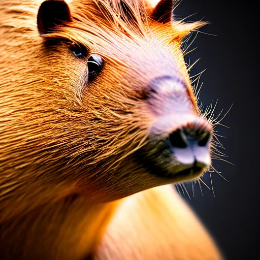 Image similar to beautiful humanized capybara - girl in full growth, studio shooting style, professional photographer, many details, super realistic, high quality, 8 k