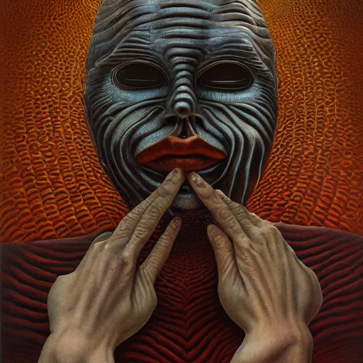 Image similar to anonymous by jacek yerka, alex gray, zdzisław beksiński, dariusz zawadzki, jeffrey smith and h.r. giger, oil on canvas, 8k highly professionally detailed, trending on artstation