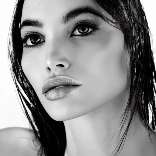 Image similar to waist up editorial Portrait photography of mexican beauty who have the nose of Angelina Jolie, lips of Megan Fox and eyes of Bjork, award winning photography by Leonardo Espina,photoshoot poses
