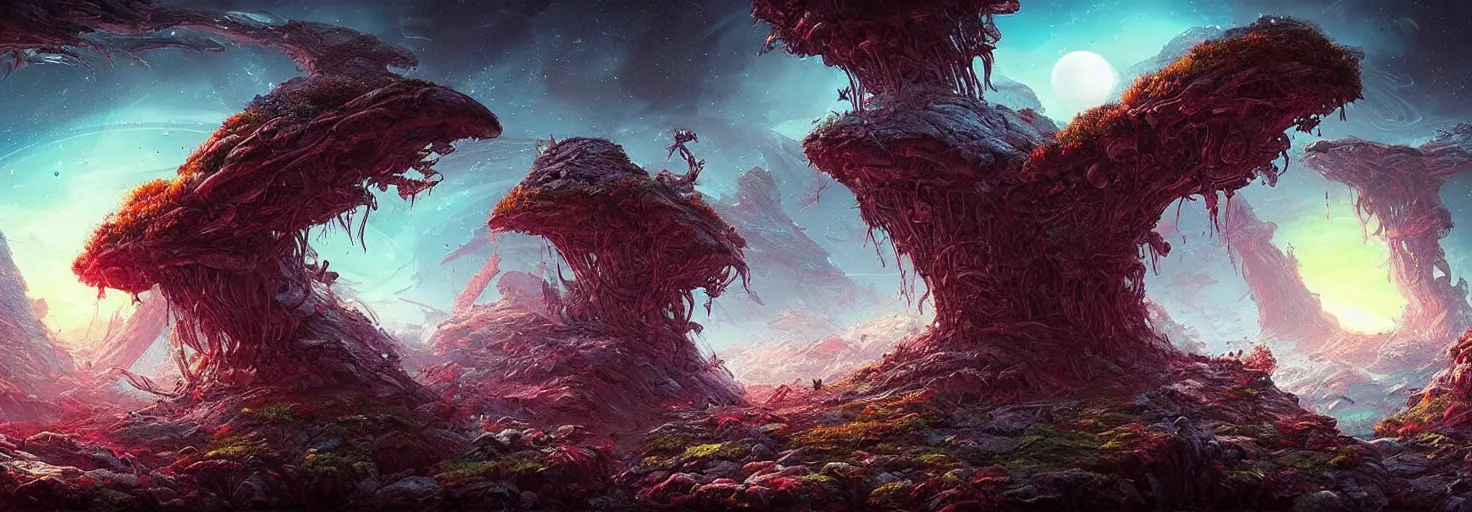 Prompt: alien planet : landscape : flora and fauna : aleksandr pronin!!! | humble : android jones