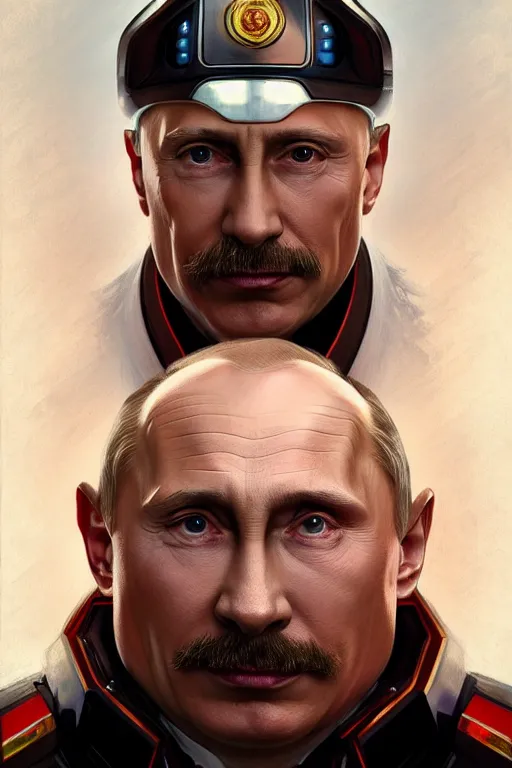 Image similar to vladimir putin as a robotnik, realistic portrait, symmetrical, highly detailed, digital painting, artstation, concept art, smooth, sharp focus, illustration, cinematic lighting, art by artgerm and greg rutkowski and alphonse mucha