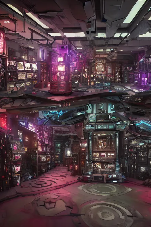 Image similar to Cybertron, inside of a futuristic Hot Topic store for goth Decepticons, Transformers, concept art, accurate perspective, cinematography by Wes Anderson, 4k octane render , cinematic lighting, Artstation