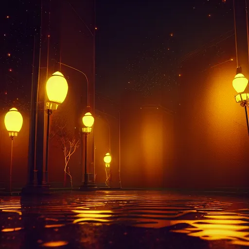 Image similar to beautiful digital fantasy illustration of lights in the night, highly detailed, soft lighting, rendered in octane, masterpiece, very very very aesthetic