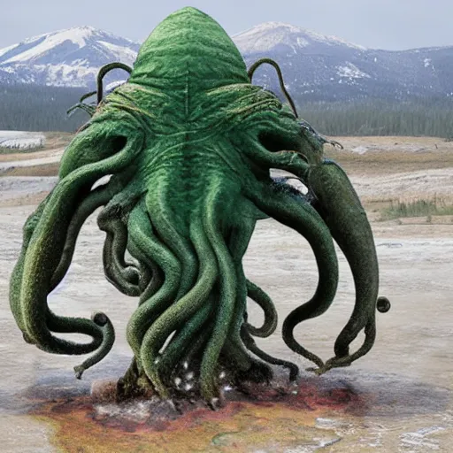 Prompt: Cthulhu emerging from yellowstone