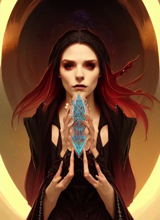 Image similar to a beautiful cinematic female Necromancer Sorceress, galatic shamen with Quantum energy fantasy, fantasy magic, undercut hairstyle, dark light night, intricate, elegant, sharp focus, illustration, highly detailed, digital painting, concept art, matte, art by WLOP and Artgerm and Greg Rutkowski and Alphonse Mucha, masterpiece