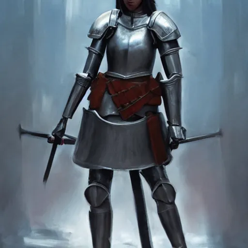 Image similar to painting of a female knight being taken as a prisoner of war, full view, popular on artstation, artstationhd, artstationhq 8 k, volumetric lighting, super focused, no blur, trending on artstation, artstationhd, artstationhq, ultra detailed, by artgerm and james gurney, greg rutkowski,