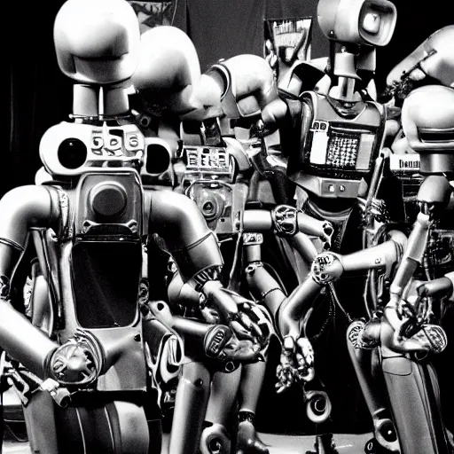 Image similar to robots on the backstage of a punk rock concert by robert mapplethorpe