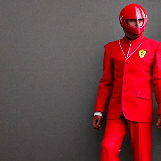 Prompt: Dante Alighieri as a pilot wearing a ferrari suit. 4k portrait photography red suit. Award winning 4k skin details.