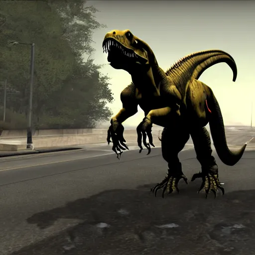 Image similar to a guard riding a t-rex in Half-Life 2