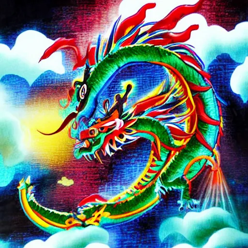 Prompt: chinese dragon spitting rainbow