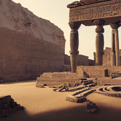 Prompt: Ancient Egyptian ruins surrounded by a giant snake skeleton, ultra realistic, concept art, intricate details, eerie, highly detailed, photorealistic, octane render, 8k, unreal engine. art by Andrew Andreev