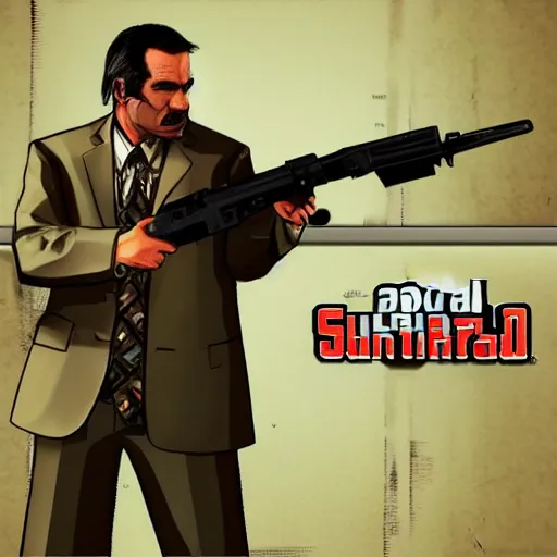 Image similar to Lalo Salamanca from Better Call Saul as a GTA character portrait, Grand Theft Auto, GTA cover art