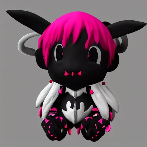 Prompt: cute fumo chibi plush imp knight, black and white with pink hearts, soft shadow, vray