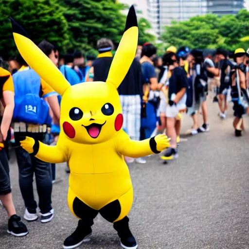 Prompt: cosplay of pikachu from pokemon at summer comiket 2 0 1 9