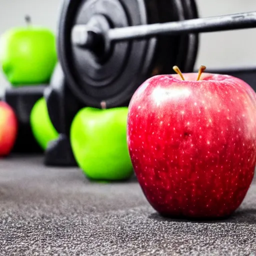 Image similar to an apple doing CrossFit, super detailed, hd image