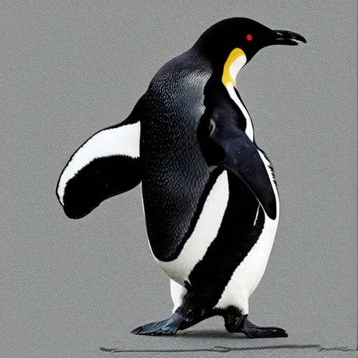 Image similar to “Penguin flying on a rocket, digital art, award winning”