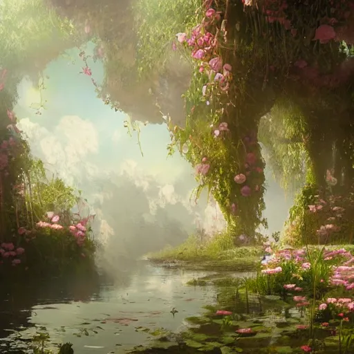 Image similar to Concept art, Jasmine flowers in shiny bubbles, 8k, james gurney, greg rutkowski, john howe, artstation