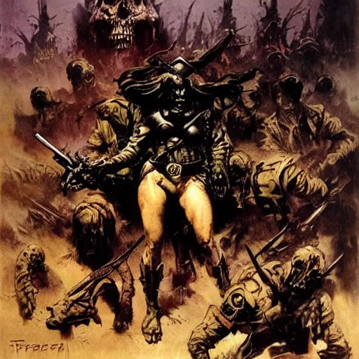 Prompt: army of the dead by frank frazetta,