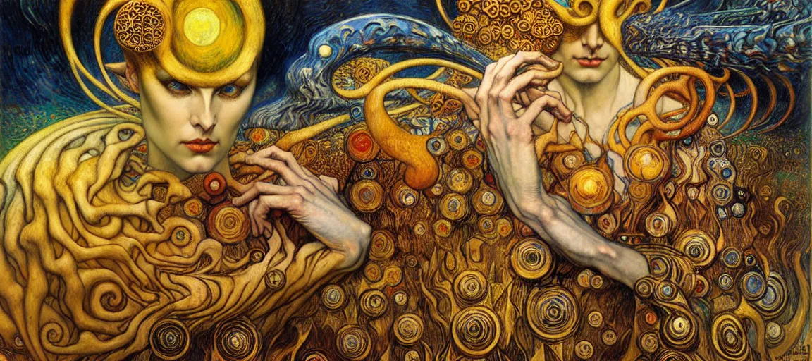 Image similar to Divine Chaos Engine by Karol Bak, Jean Delville, William Blake, Gustav Klimt, and Vincent Van Gogh, symbolist, visionary