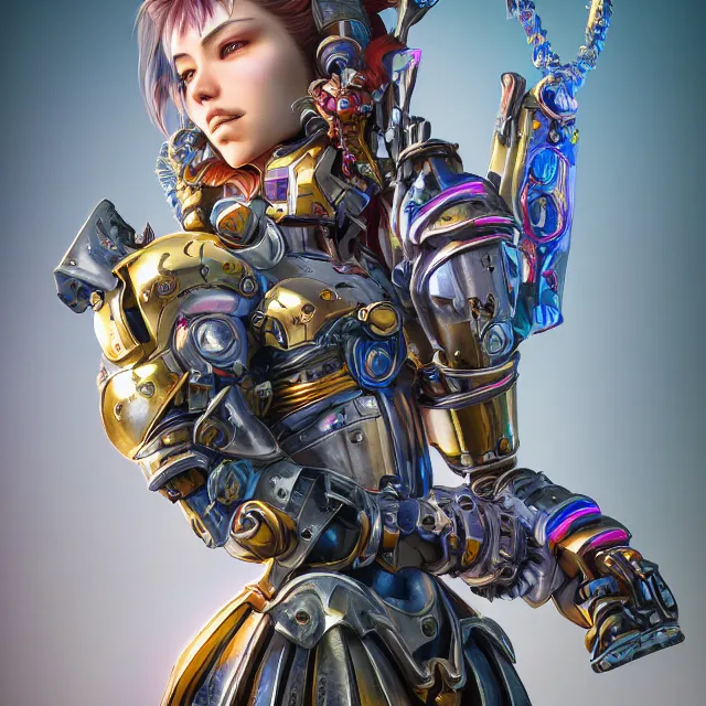 Prompt: studio portrait of lawful good colorful female holy mecha paladin absurdly beautiful, elegant, young female fitness model, ultrafine hyperrealistic detailed face illustration by kim jung gi, irakli nadar, intricate linework, sharp focus, bright colors, matte, octopath traveler, final fantasy, unreal engine highly rendered, global illumination, radiant light, intricate environment