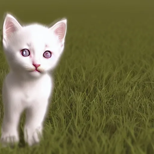 Image similar to white kitten in a field, unreal engine, detailed