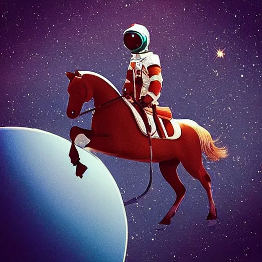 Image similar to “ an dappled horse riding a horse in astronaut suit above venus cloud ”