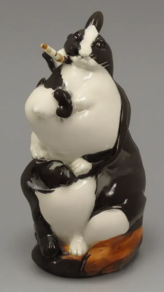 Prompt: a porcelain smoker rabbit statue with a japanese kiseru painted by john singer sargent