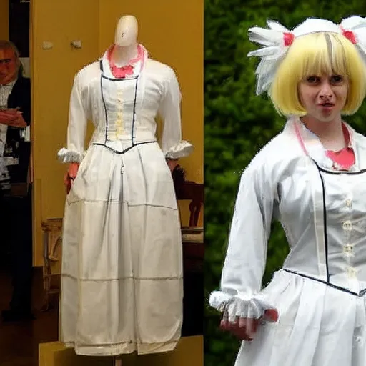 Prompt: a maid costume worn by boris johnson