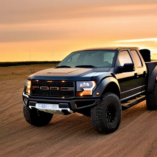 Image similar to a black ford raptor in lancaster park alberta at sunset