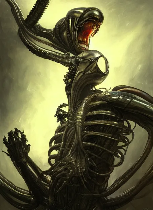 Prompt: alien vs predator physically accurate, moody dynamic lighting, very very intricate, very very elegant, highly detailed, digital painting, artstation, HR GIGER, Hieronymus Bosch, Francis Bacon, concept art, smooth, very beautiful, sharp focus, illustration, art by artgerm and greg rutkowski and alphonse mucha