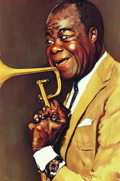 Image similar to “portrait of Louis Armstrong, by Norman Rockwell”