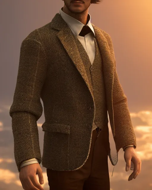 Image similar to a 35mm photograph of a man wearing a tweed jacket, by Leon Tukker, Makoto Kobayashi, 8k high detail, masterpiece, trending on ArtStation