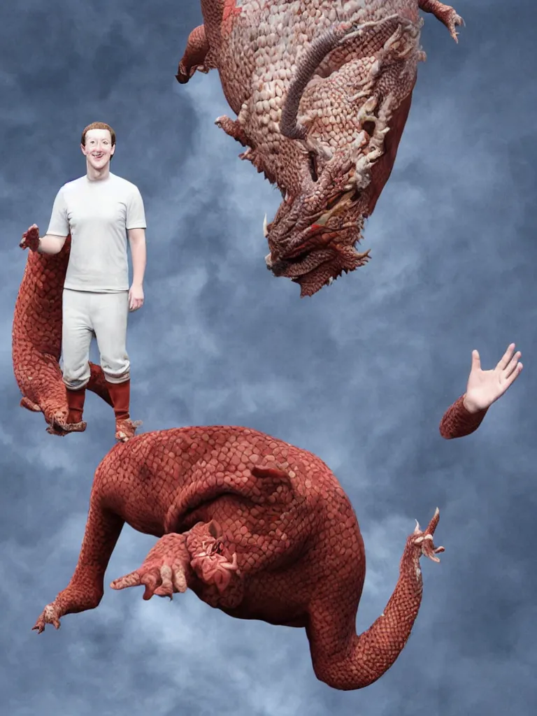 Prompt: Mark Zuckerberg in dragon onesie realistic photo