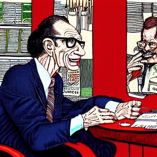 Image similar to The Artwork of R. Crumb and his Cheap Suit Larry King tells you to have more relations, pencil and colored marker artwork, trailer-trash lifestyle