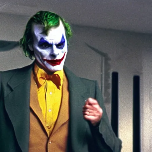 Image similar to ' adam west'as'the joker ', cinematic scene, award winning