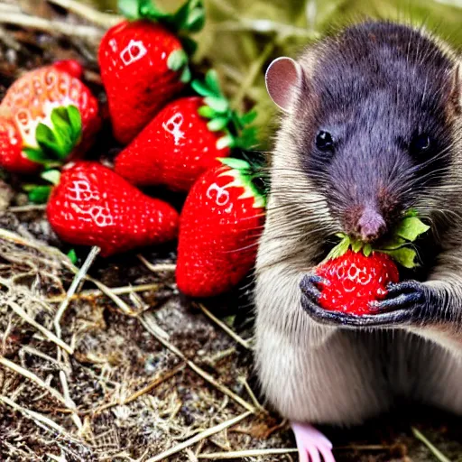 Image similar to photo of a blind marsupial mole eating strawberries-W 1024