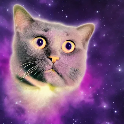 Prompt: Purple nebula in the shape of a cat,high quality image taken by James Webb telescope