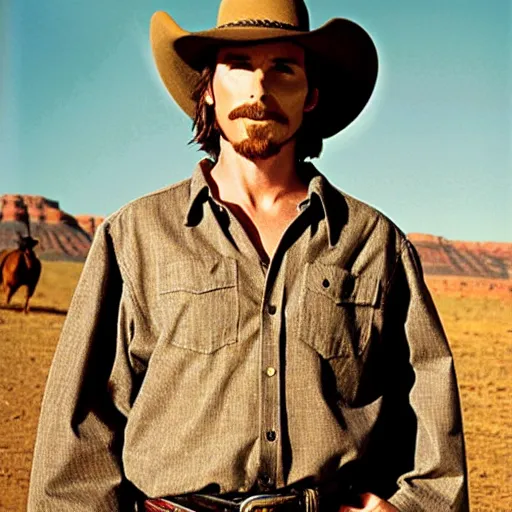 Image similar to christian bale, full length portrait, american west, cowboys