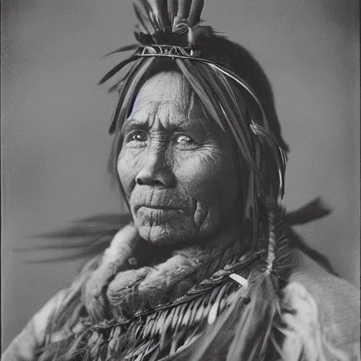 Image similar to 85mm award wining photo of blackfoot Native by David Bailey Edward Sherriff Curtis , perfect lighting, IMAX, gelatine silver process,