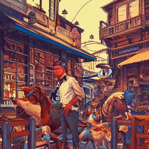 Image similar to old western town, extremely detailed, sharp focus, wide view, full body shot, smooth, digital illustration, by james jean, by rossdraws, frank franzzeta, sakimichan