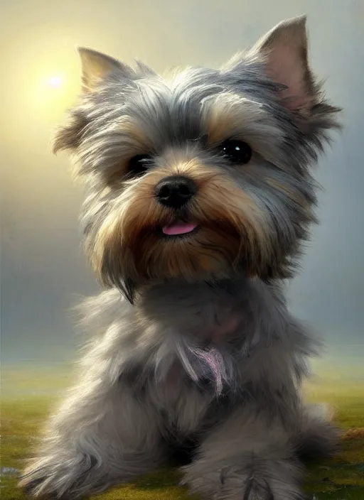 Prompt: a beautiful portrait of grey puppy yorkshire terrier looking expecting, plush toy, flying on a spaceship, digital art by eugene de blaas and ross tran, vibrant color scheme, highly detailed, in the style of romanticism, cinematic, artstation, greg rutkowski