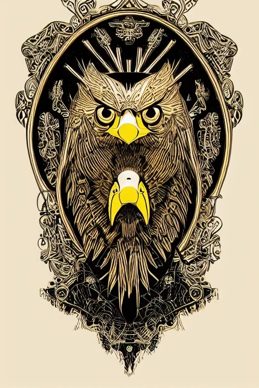 Image similar to Portrait of eagle, steampunk, gold, colorful, illustration, highly detailed, simple, smooth and clean vector curves, no jagged lines, vector art, smooth