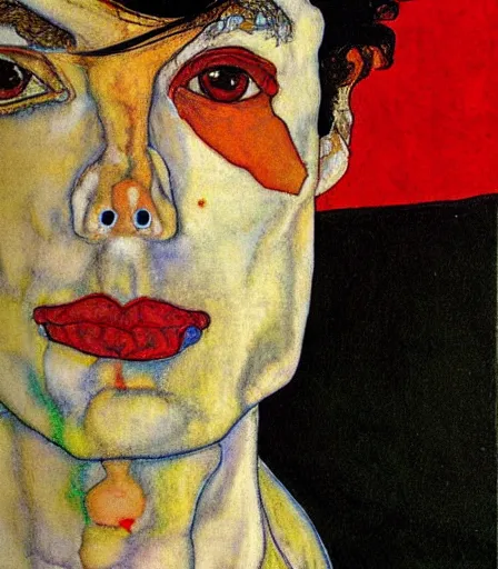 Image similar to portrait of michael jackson by egon schiele, intense desire, high quality, high detail