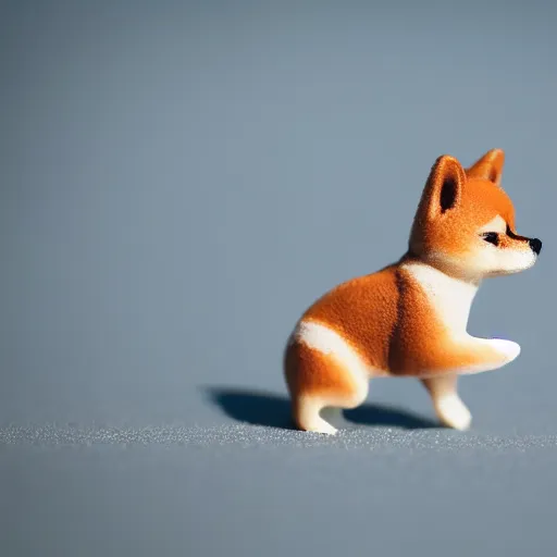 Image similar to close up photo of a tiny shiba inu riding a paper plane, cinematic, shallow dof, 3 5 mm, 4 k, macro