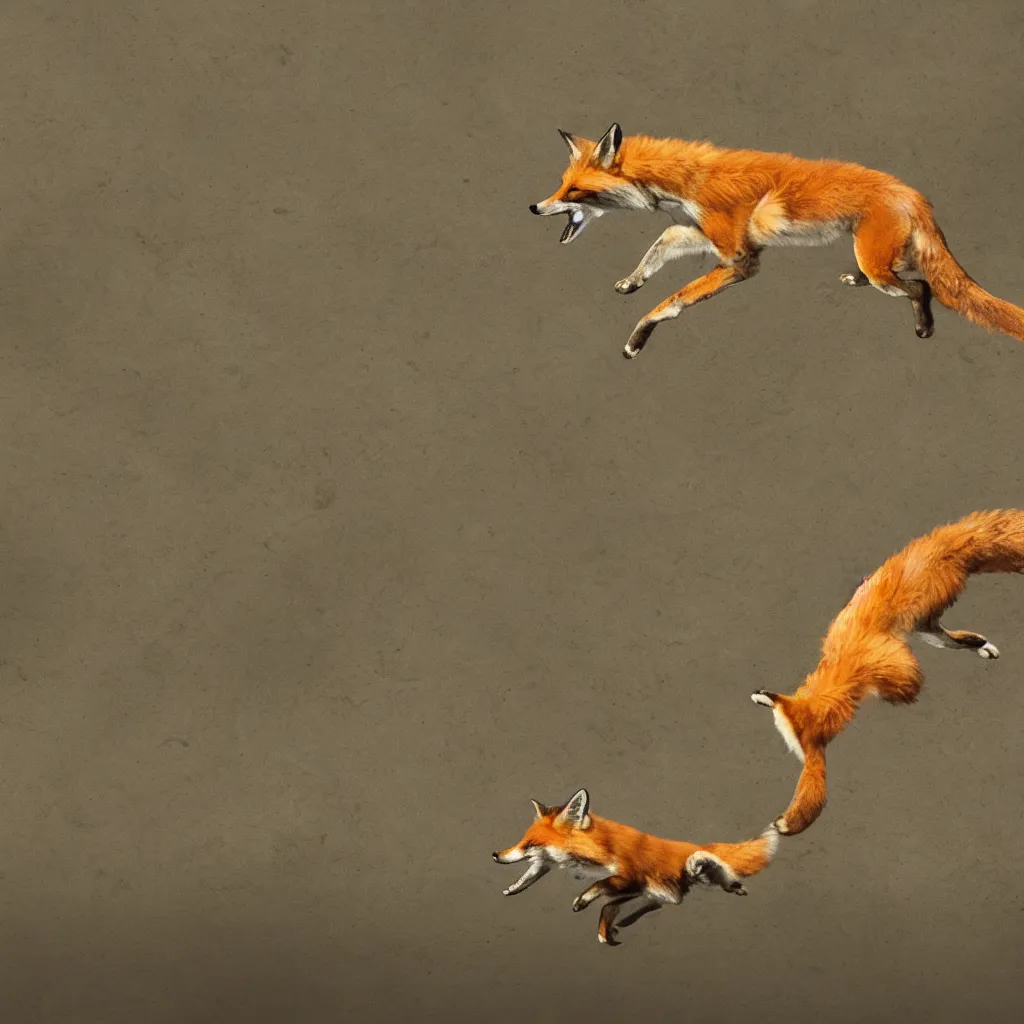 Prompt: fox flying through landscape, concept art, cinematic lighting, artstyle encyclopedia pictura