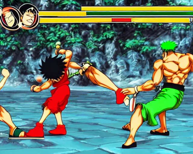 Image similar to Monkey D. Luffy and Roronoa Zoro fighting in Street Fighter III (1997)